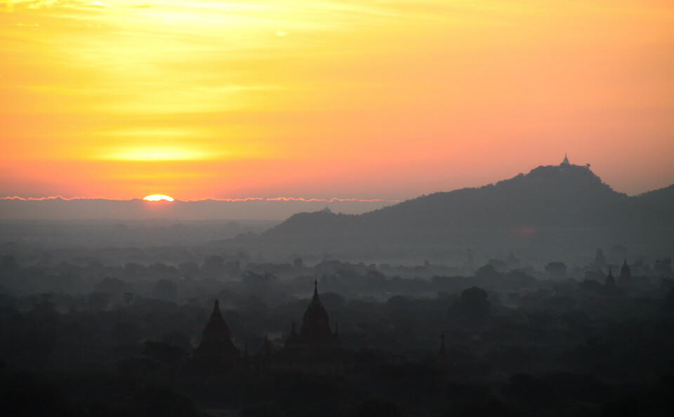 The pagodas of Bagan at sunset.